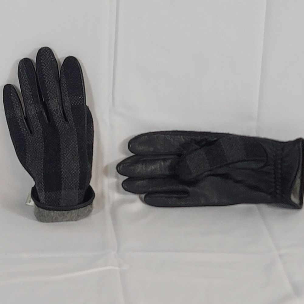 SOLD Burberry Charcoal and Black Leather Check Gloves Size M/L - Picture 6 of 9